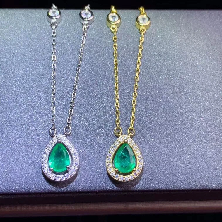 

Natural green Emerald necklace Pendant S925 silver natural gemstone necklace Elegant simple water drop woman party gift jewelry