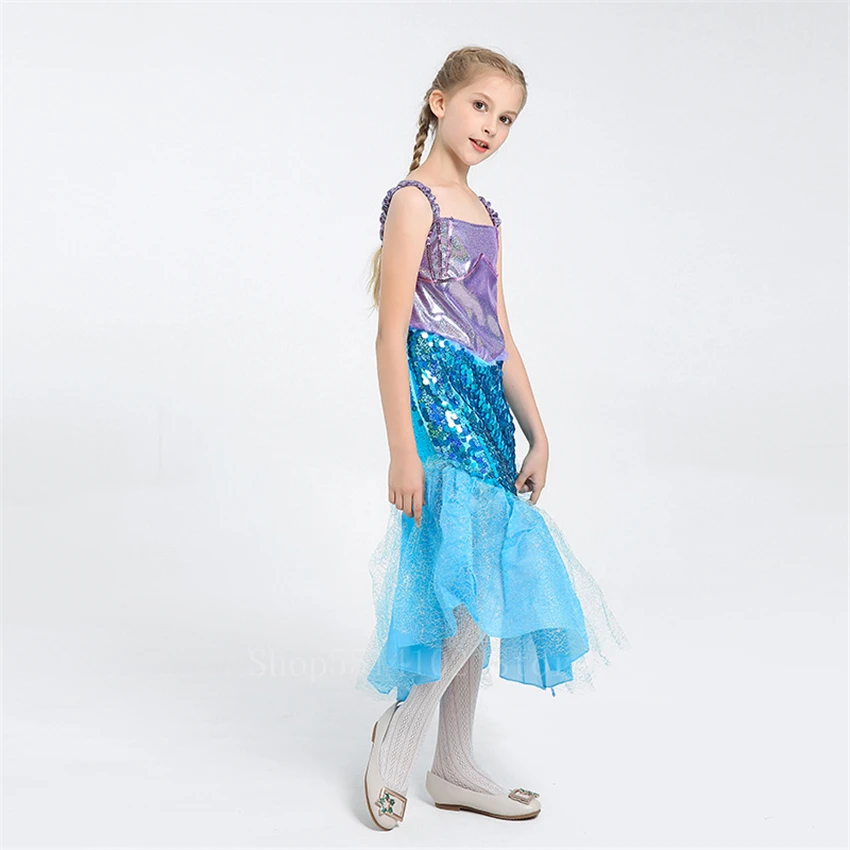 Карнавальный костюм Русалочка Ариэль для маленьких девочек Синий детей Платье