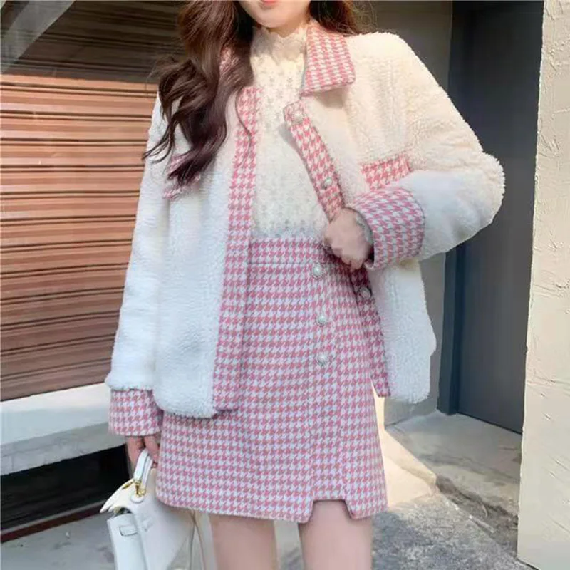 

Женский комплект из двух предметов, юбка-фонарик с рисунком «гусиные лапки», Женская юбка с высокой талией, топы, элегантный облегающий комп...