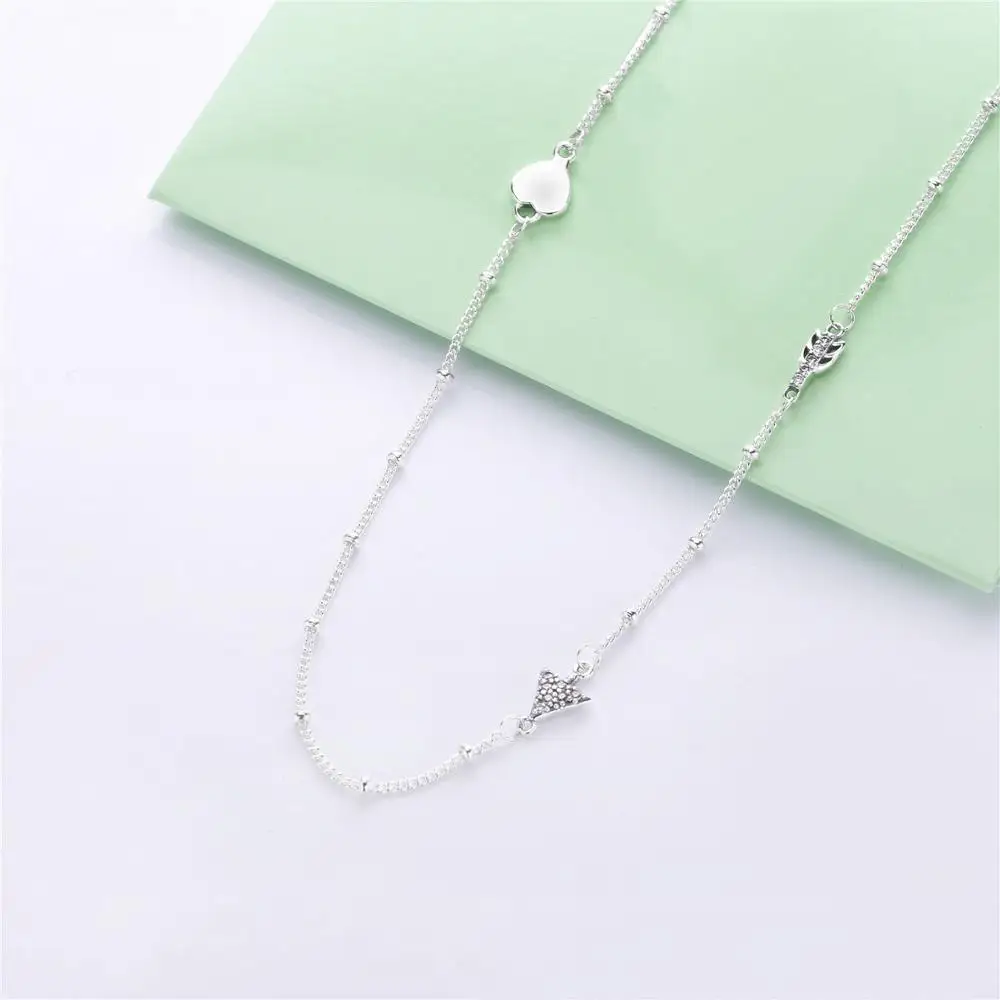 

100% 925 Sterling Silver pan 1:1 Ladies Temperament Simple V-shaped Letter Butterfly Four-leaf Clasp Necklace Jewelry