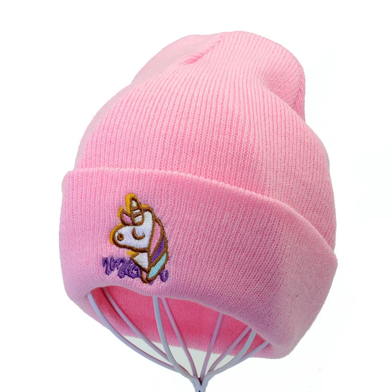 

Autumn Women Beanie Winter Knitted Hat Unicorn Embroidery Beanies cap Unisex Winter warm Skullies Hip Hop Cap