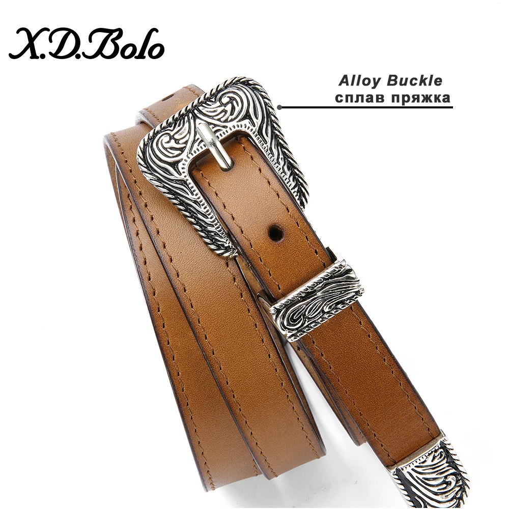 XDBOLO Retro Women Belts Black Genuine Leather Waist Belts Woman Cowskin Female Belts Alloy Pin Buckle Belt for Women Luxury