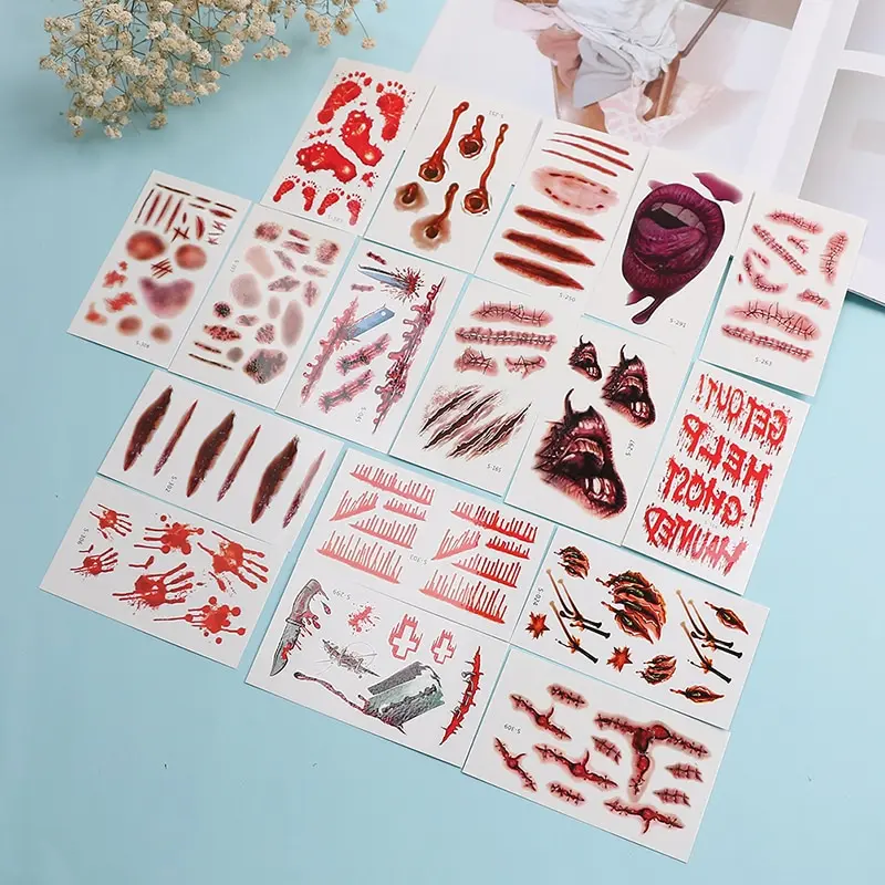 1 лист искусственная Татуировка Хэллоуин ужасная рана Временная 3D Реалистичная