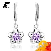 trendy earring silver 925 jewelry with amethyst gemstone flower shape drop earrings ornaments for female wedding engagement gift