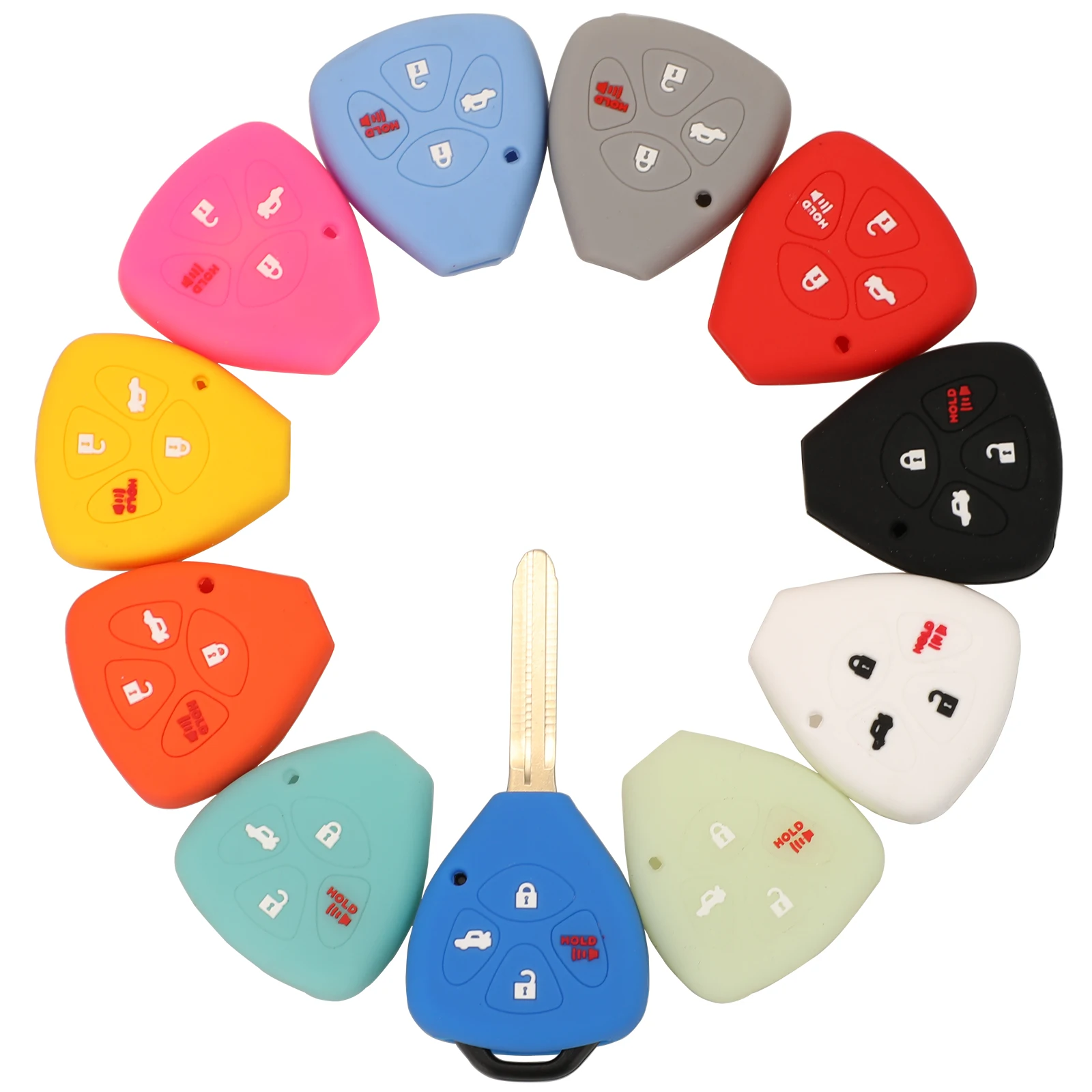 

jingyuqin 4 Buttons Remote Silicone Car Key Case Shell Case Cover Fob For TOYOTA Corolla Camry Holder