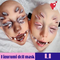 liresin half head evil kigurumi mask without eyes cosplay japanese anime role mask open movable mouth crossdress doll