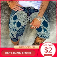 mens pants 2021 summer new casual all match loose print stitching pockets straight elastic waist board shorts beach for men