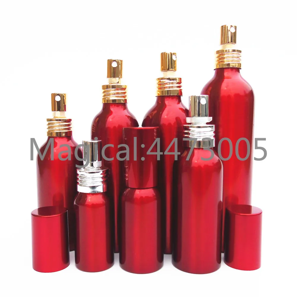 

10pcs 30-300ml red Aluminum empty spray bottle Aluminum cap Fine Mist Refill cosmetic sprayer jar Sample subpackage bottle