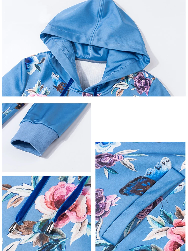 

New Casual Ladies Flower Print All Match Long Sleeve Hooded Dress for Women