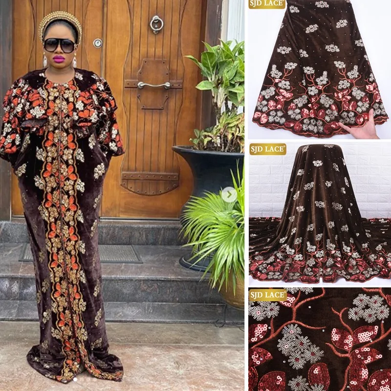 

SJD кружевная модная бархатная кружевная ткань с разноцветными блестками, африканская кружевная ткань с камнями, нигерийские бархатные круж...