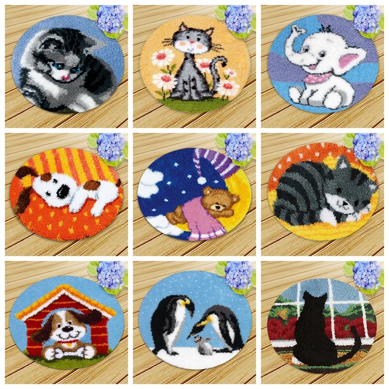 

Cartoon Cat Dog Latch Hook DIY Segment Embroidery Material Handcraft Latch Hook Rug Kits Carpet Embroidery Supplies doe het zelf
