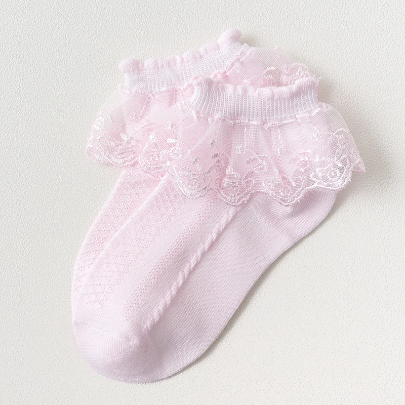 Calcetines de moda de verano para ni&ntilde;os, medias de algod&oacute;n con volantes para beb&eacute;s, bonitos, de dise&ntilde;ador, de encaje, color blanco y rosa-4