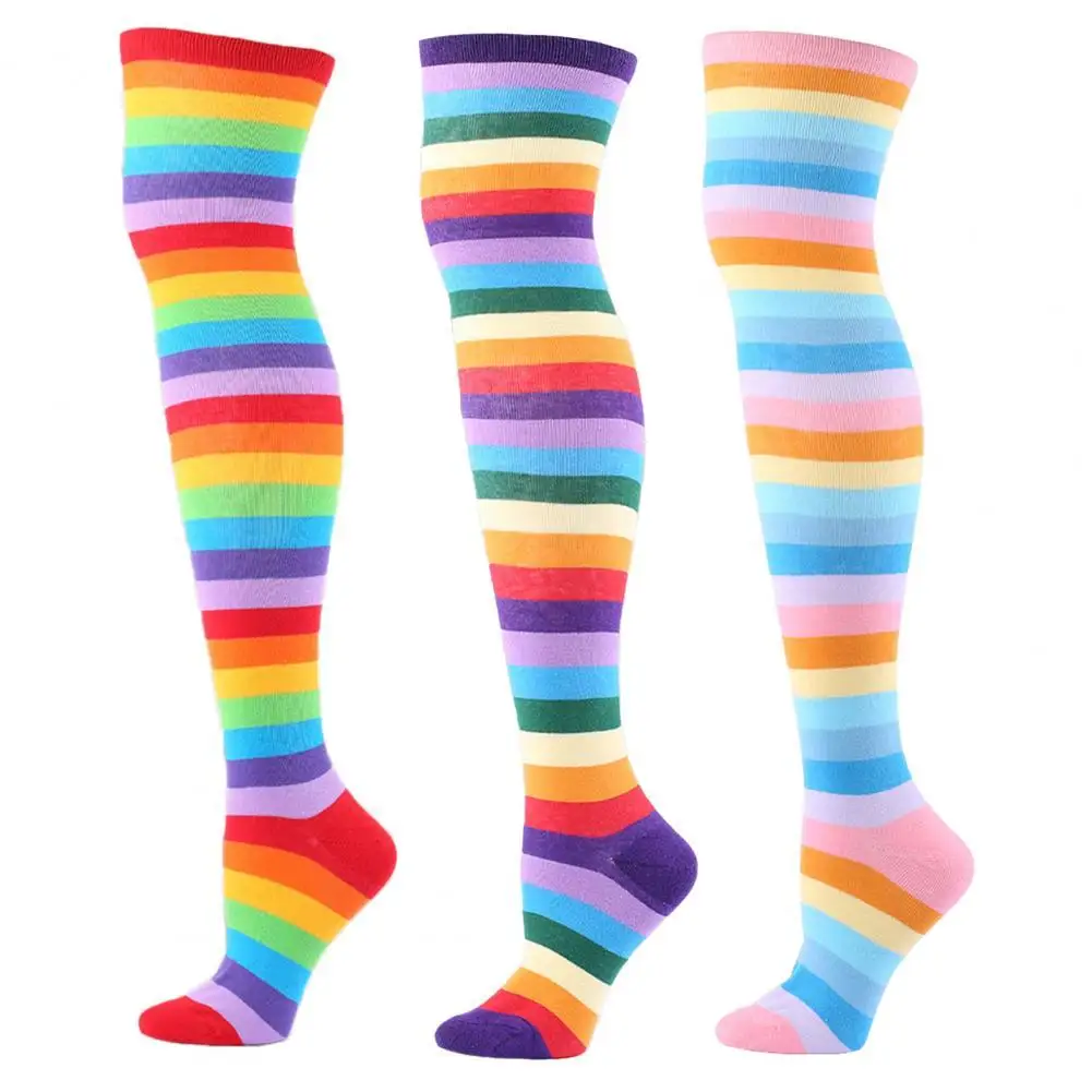 

1 Pair Striped Over Knee Socks Breathable High Elasticity Costume Accessories Extra Long Opaque Striped Over Knee High Stockings