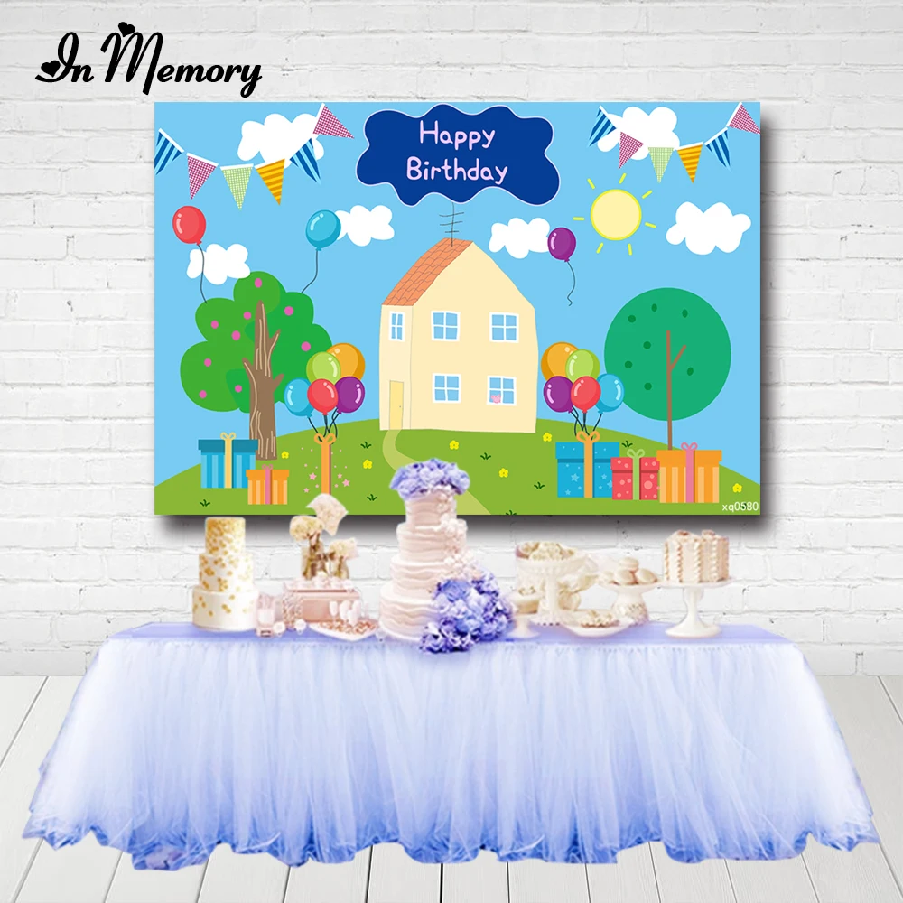 InMemory мультяшный фон для вечеринки на день рождения ребенок душ свиньи дома Фон