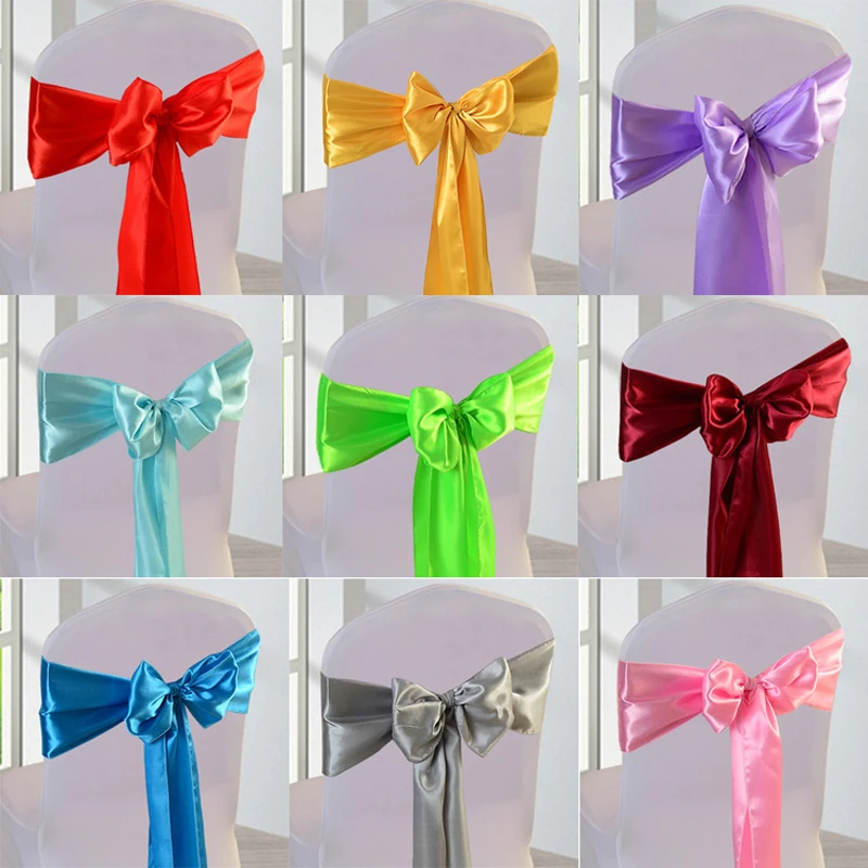 

Chair Band Decoration Satin Sashes Bow Designed for Wedding Events Party Banquet Home Decoration Bridal Shower Chair Deign 10pcs