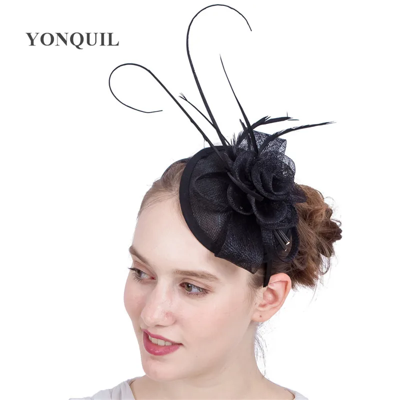 Элегантная женская свадебная Коктейльная шляпка Вуалетка с цветами перьями