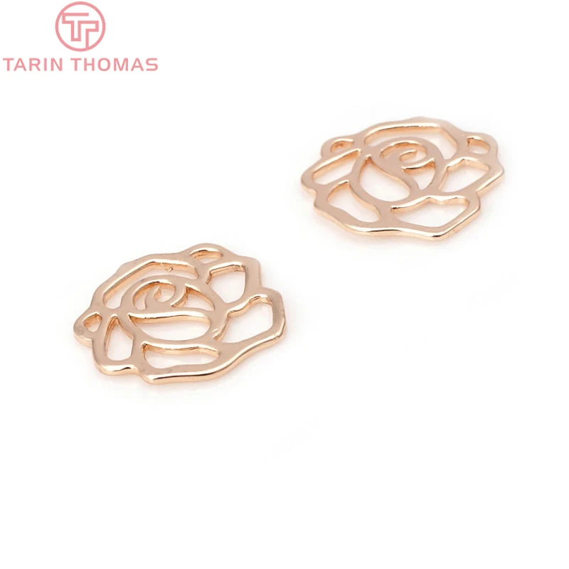 6 шт. 16x15 мм 24K цвета шампанского позолоченные латунные подвески с розой Высокое