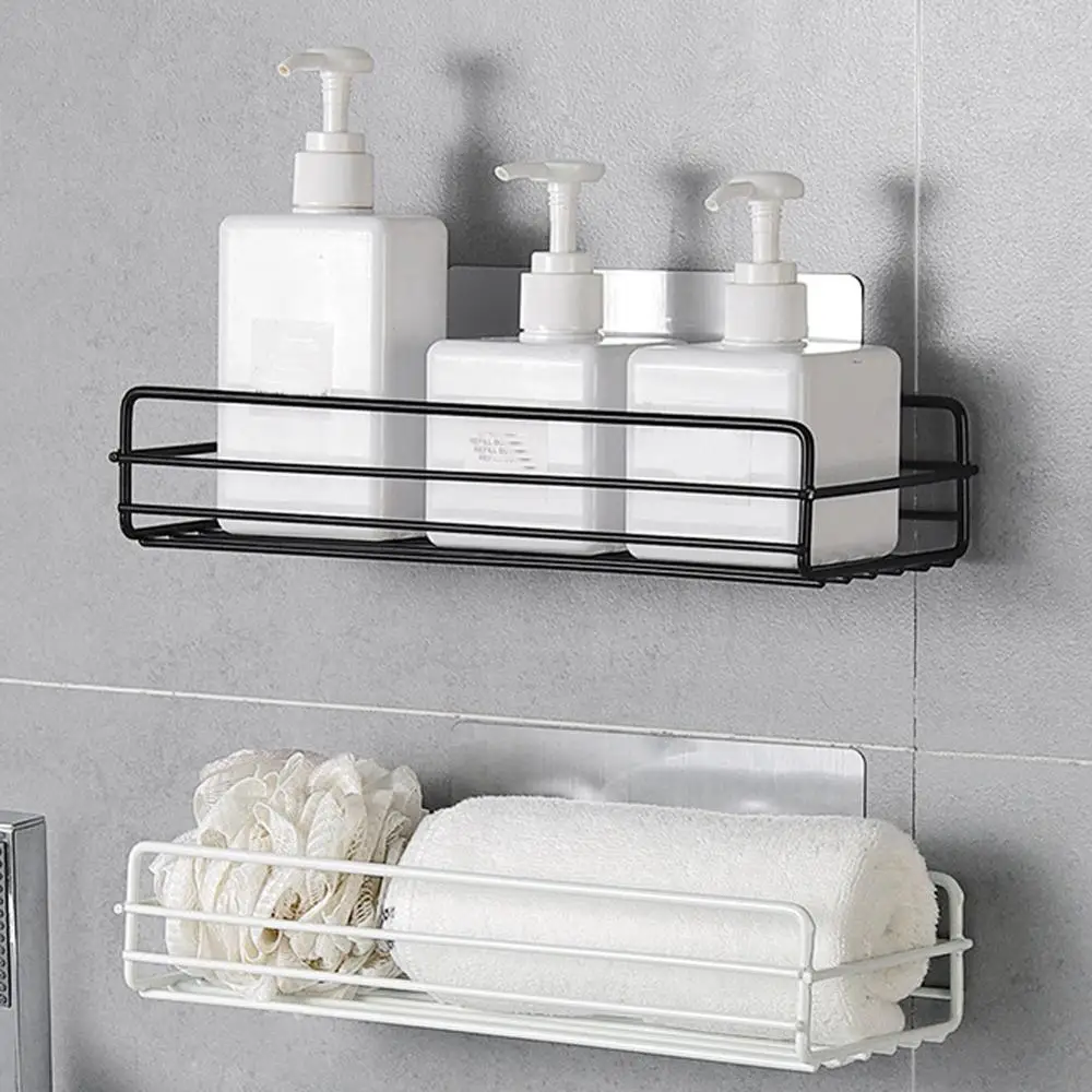 

1/2 pcs Iron Bathroom Shelf Wall Mount No Drilling shower room Shampoo Storage Holder For Kitchen Corner Bathroom Accessories