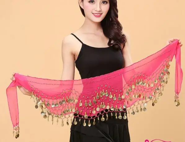 Женский набедренный платок для танца живота трёхрядный пояс-юбка с золотым тоном