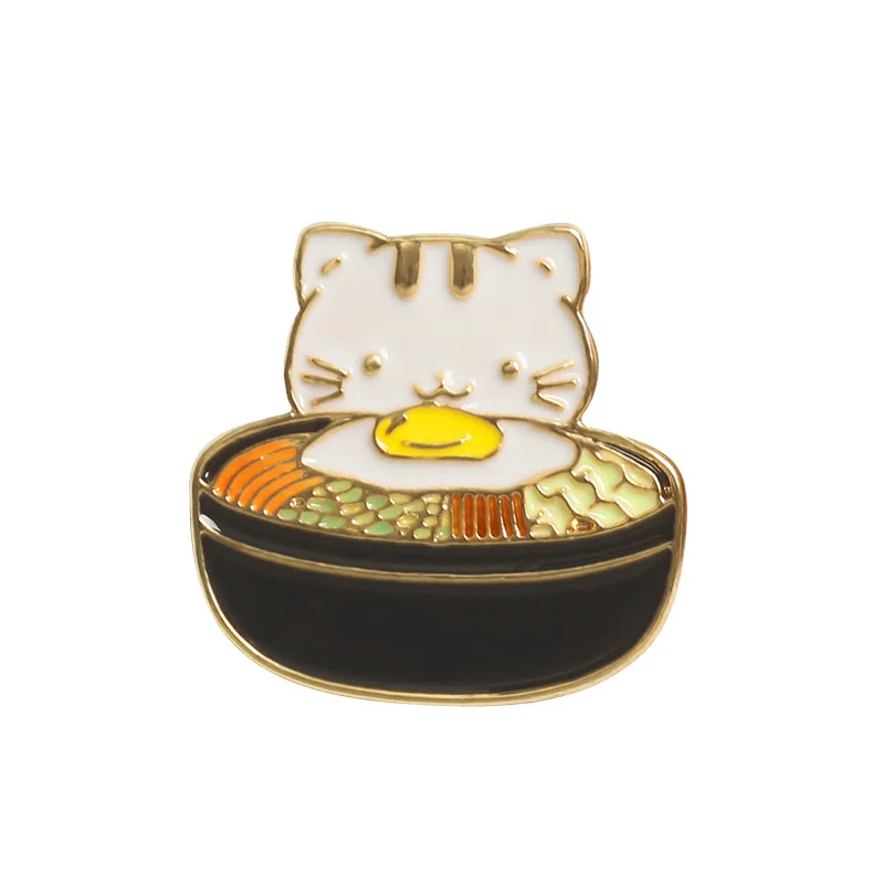 2 Корейский милый кот Ramen Bibimbap Броши для женщин забавные животные эмалированные булавки ювелирные изделия одежда рюкзак с нашивками аксессуары безделушки - Окраска металла: 2