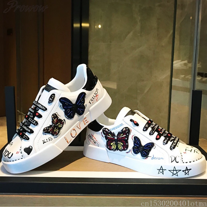 

Кроссовки женские с граффити, Вулканизированная подошва, низкий вырез, повседневная обувь, белые, на осень