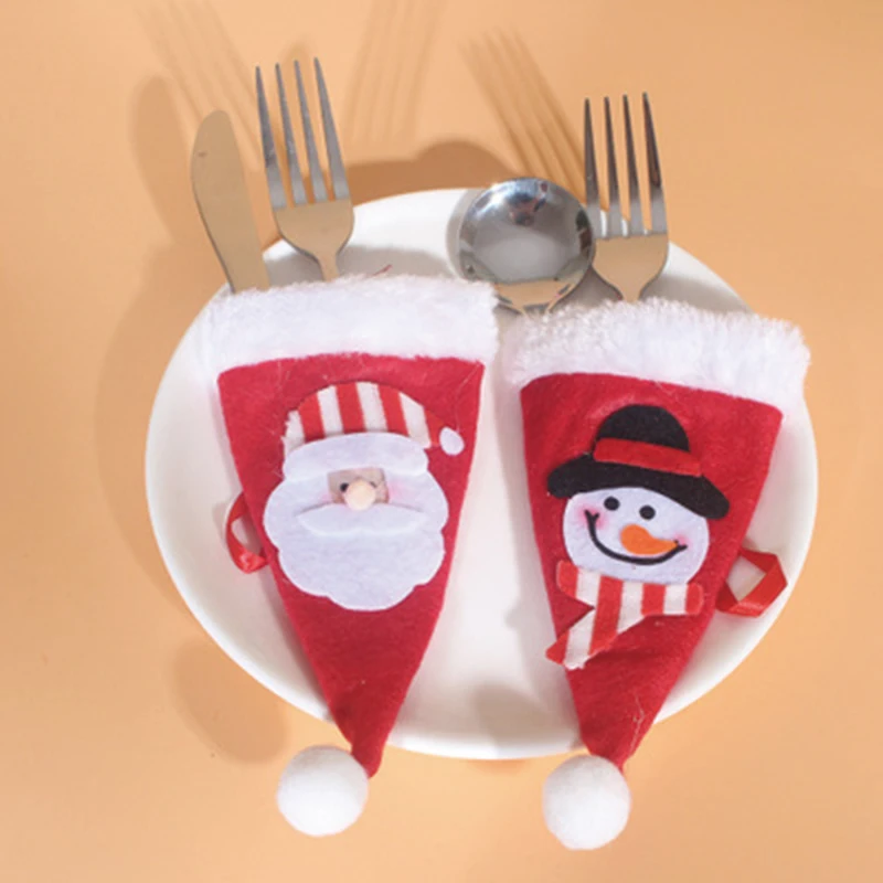 Рождественская шляпа столовые приборы ножи вилка ложка карман Санта Снеговик