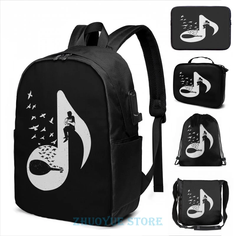 Забавный рюкзак с графическим принтом музыкальных нот-Oud USB-зарядка мужские