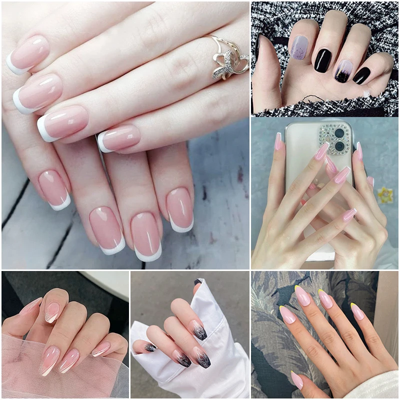 

Fashion 24pc/set 10 Sizes Fake Nails Full Cover French False Nail Tips With Double-Sided Nail Adhesive Tab Press On Coffin Nail