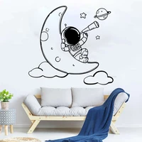 cartoon astronaut on the moon wall decal baby nursery kids room astronomy outer space sky star wall sticker playroom vinyl decor