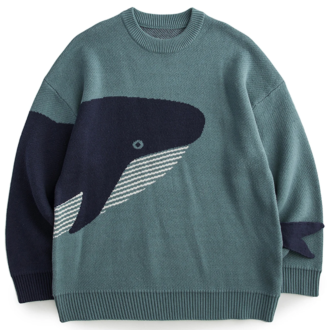 Suéter de punto de ballena solitaria para hombre y mujer, ropa de calle de algodón, Top, Harajuku, Otoño/Invierno