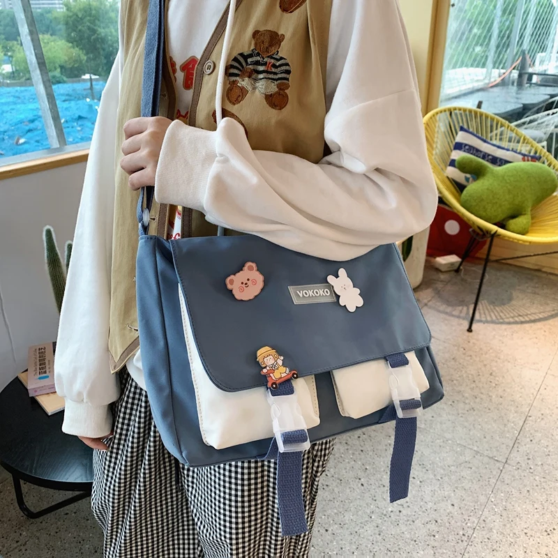 panelled women bags 2020 japanese cute girl crossbody bag large capacity student class shoulder bag luxury ladies bookbag new free global shipping