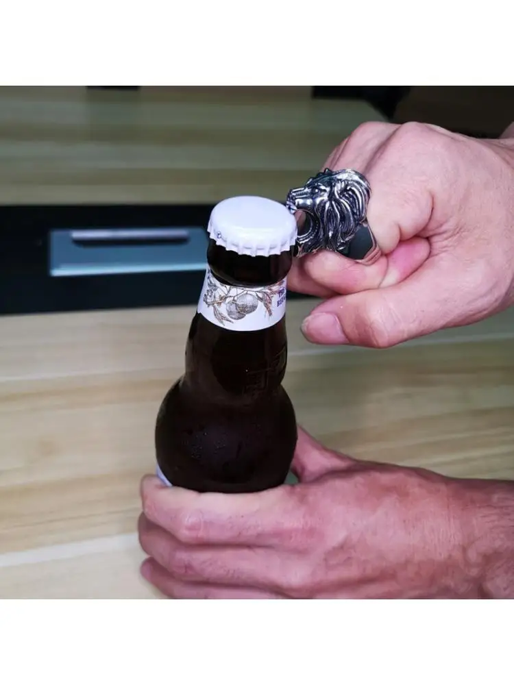 

Stainless Steel Beer Bottle Opener Multi Function Vintage Gothic Biker Punk Skull/Lion/Wolf Men Ring Fashion Jewelry