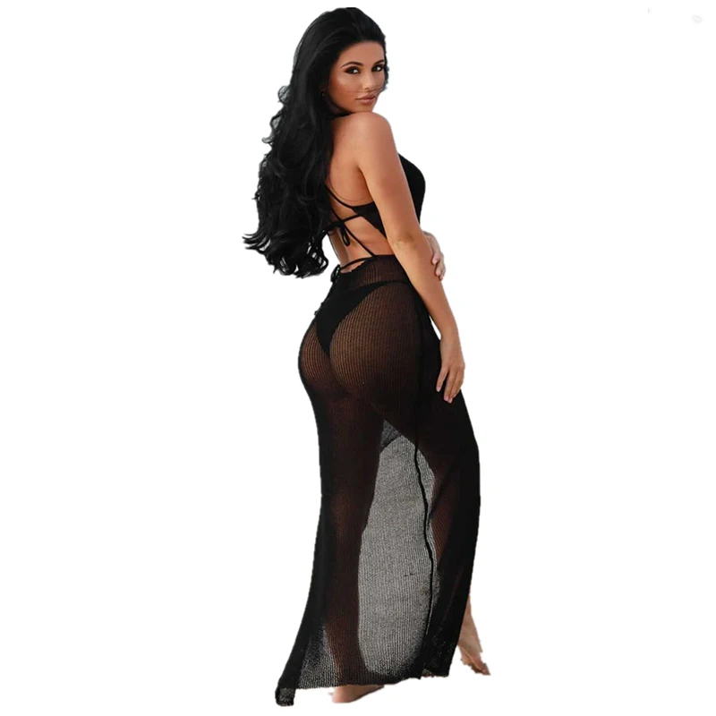 Новинка 2021 женское трикотажное платье макси привлекательный вязаный купальник с