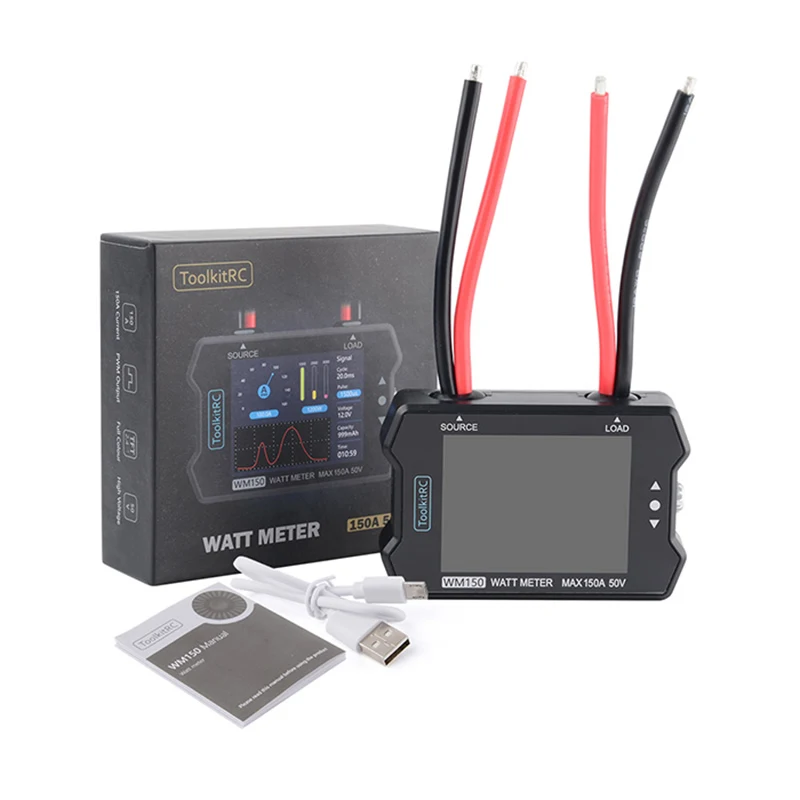Анализатор мощности ToolkitRC WM150, измеритель мощности 150 А, 50 в, ЖК-дисплей, тестер напряжения и тока, ШИМ-выход для РУ FPV Дронов и БПЛА