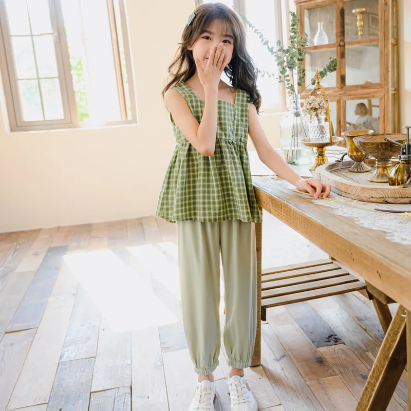 Новинка весна лето 2020 зеленый топ на бретелях для средних и больших девочек +