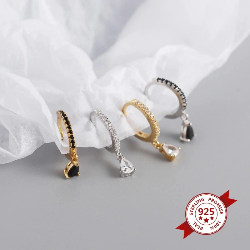 

Aide Minimalist 925 Sterling Silver Small Hoop Earrings for Women Black Crystal Zircon Huggie Earring Fashion Jewelry Pendientes