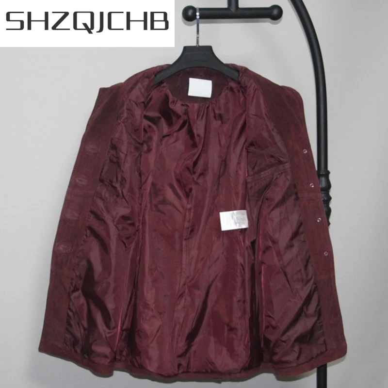 

JCHB 2021 Vintage Pig Suede Jacket Female Elegant Slim Fit Belt Medium Long Windbreakers Elegant Office Lady Single Breasted Out