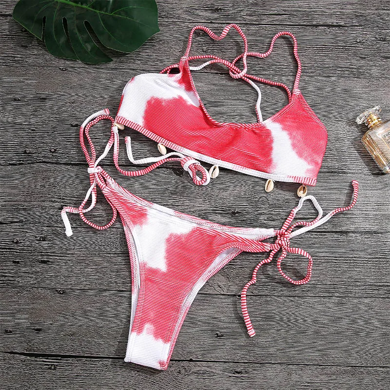 

Brazilian Sexy Tie-dye Print Bikinis New Back Cross Swimwear Women 2 Piece Set Summer Push Up Swimsuit Beachwear Thong Biquini