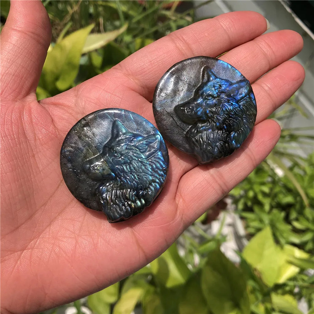 1 шт. Fengbaowu натуральный камень лабрадорит голова Волка ожерелье кулон резные