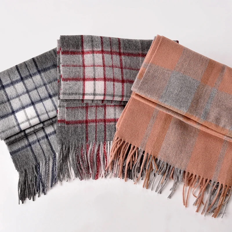 Шарф женский шерстяной в клетку зимний теплый толстый большой шарф шали и
