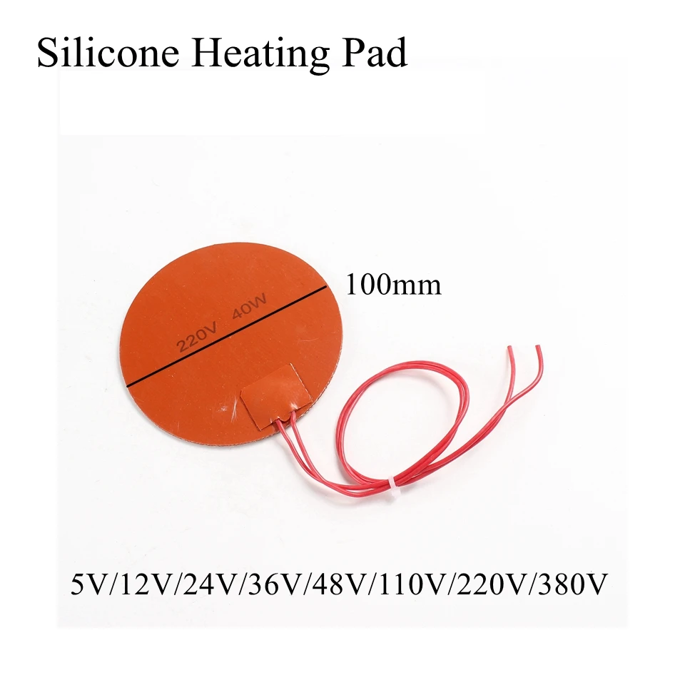 Round 100mm 5V 12V 24V Silicone Heating Pad Electric Rubber Heat Mat Heated Bed Plate Flexible Waterproof 3D Printer | Дом и сад