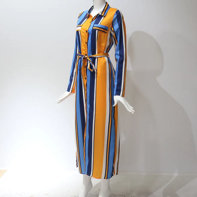 

Womens shirt dress midi striped casual bandage boho chiffon elegant office long sleeve woman dresses streetwear autumn summer
