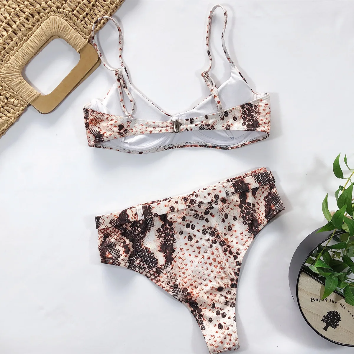 Женский купальник с высокой талией лето 2020 для пляжа животный принт змеи бикини