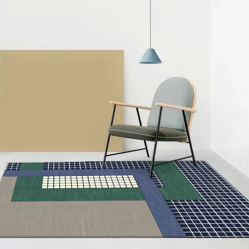 Модный простой геометрический темно-зеленый серый синий решетчатый Коврик для
