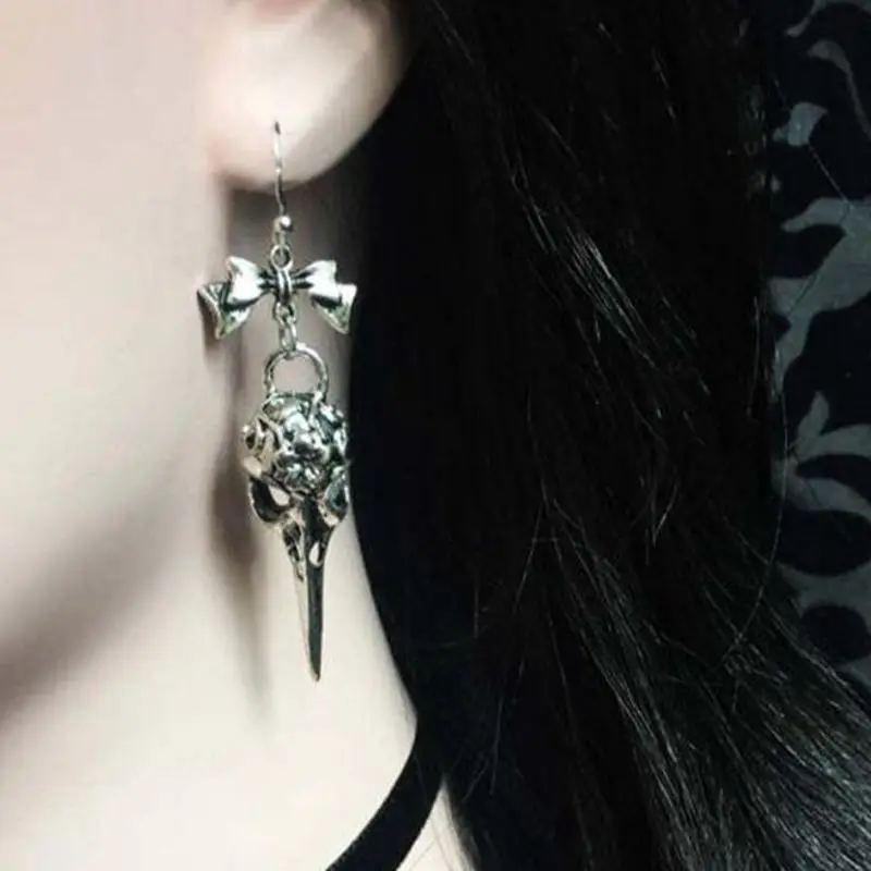 Винтажные серебряные висячие серьги в стиле панк готика ворона голова птица