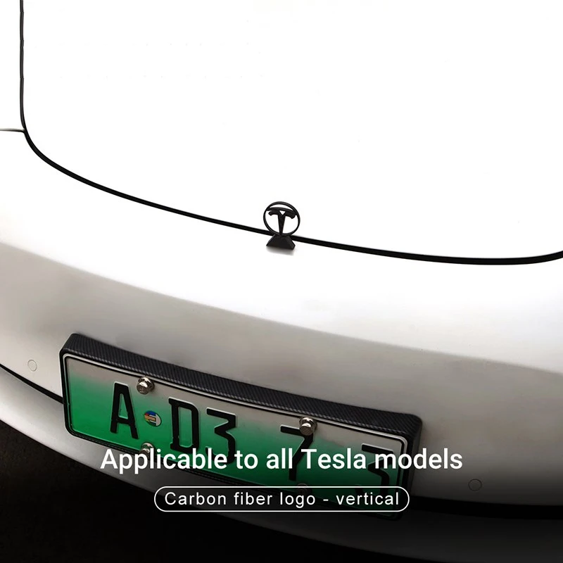 

1Pcs Car LOGO Real Carbon Fiber Upright Front Logo Styling For Tesla Model 3 2021 Decoration Model Three X S Y Auto Accessories
