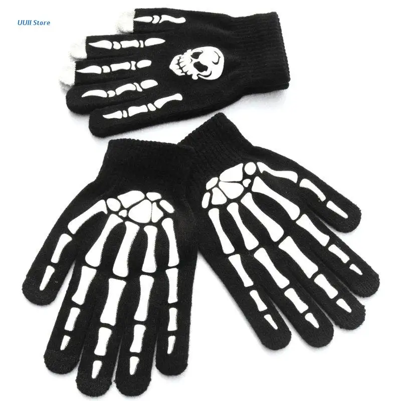 

Unisex Adult Children Winter Cycling Full Fingered Gloves Halloween Horror Skull Claw Skeleton Anti-Skid Rubber Outdoor Mittens