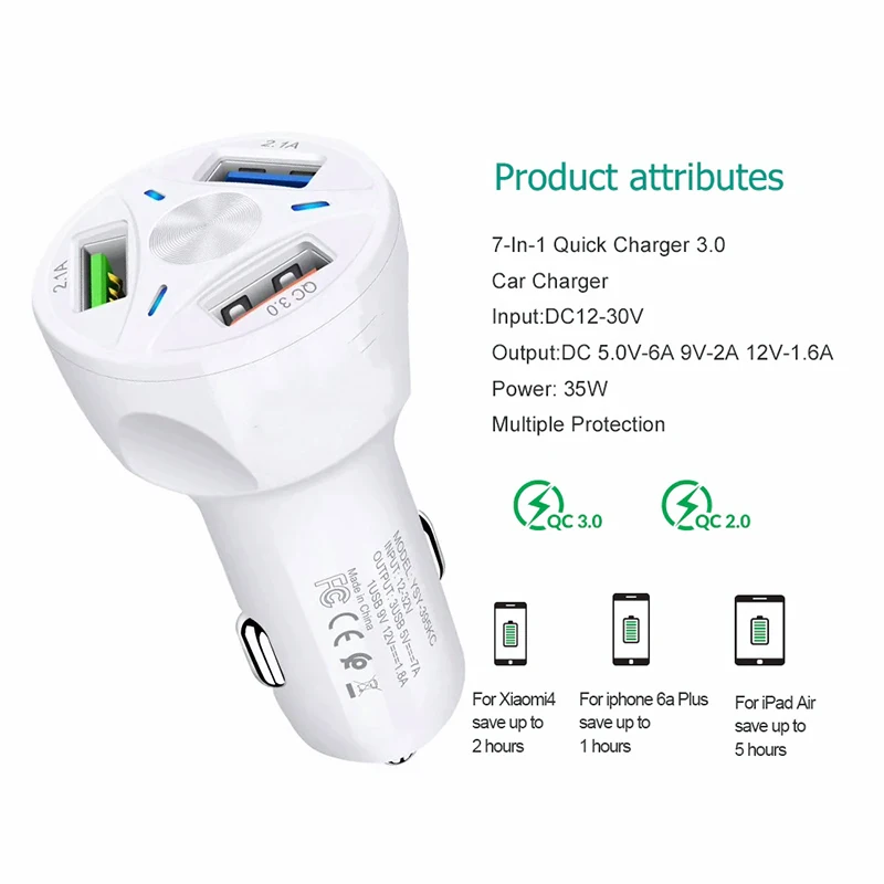 Автомобильное зарядное устройство 2 1 А QC3.0 4 USB-порта 12-32 В автомобильный адаптер