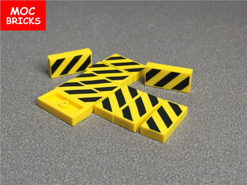 Набор из 10 штук для создания предупреждающих знаков плитка 1 х 2 черно-желтого цвета с узором опасности, подходит для строительных блоков 3069bpb436.