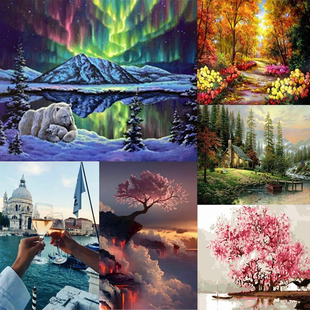 Картины по номерам весенний пейзаж маслом Набор для рисования DIY